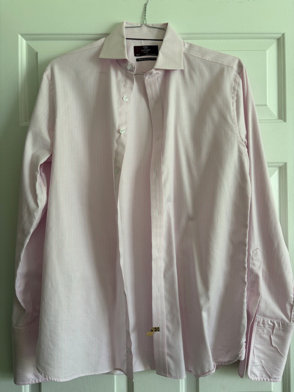 Marks & Spencer Luxury Men’s Dress Shirt Light Pink w/ Blue White Stripe